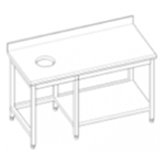 Work Table 1 Under Shelf 180X70X90 Backsplash & left scraping hole - WT1U180SH